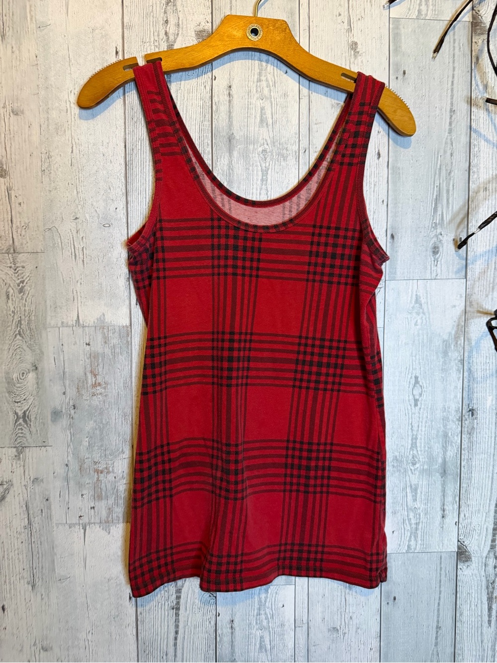 Red Plaid Scoop Neck Tank Top - Unbranded